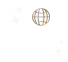 Poster - Wireframe globe icon is floating in flat vector style on transparent background with sparkle shapes