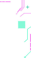 Poster - Flat circuit art is featuring striped teal square plus sign, angled lines on transparent background