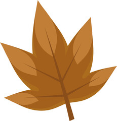 Poster - Stylized brown autumn leaf is floating in vector flat design, showing veins, transparent background