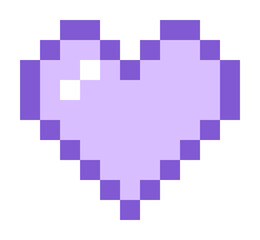 Fototapete - Pixel art heart is showing violet border and lavender fill, white gleam on transparent background