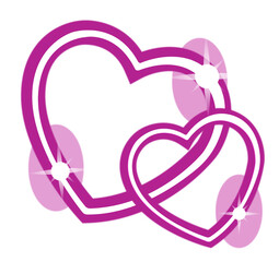 Poster - Two neon hearts are overlapping on transparent background, showing magenta outlines with sparkles