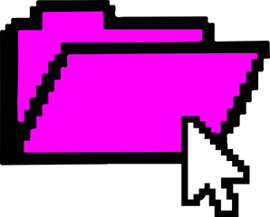 Fototapete - Pixel art magenta folder icon is floating on transparent background with white pixel cursor arrow