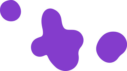 Poster - Three purple blobs floating on transparent backdrop showing splatters in flat style, copy space
