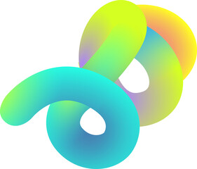 Poster - Intertwining 3D render is showing ribbon-like gradient torus loops on transparent background