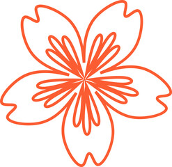 Poster - Drawing orange line art showing five-petaled flower with inner loops on transparent background