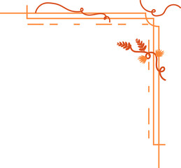 Poster - Abstract orange corner flourish is showing vine curves with leaves on transparent background