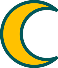 Poster - Flat design crescent moon is floating over transparent background with yellow fill and teal outline