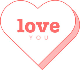 Fototapete - Flat design heart is floating on transparent background, coral outline, pink shadow, love and YOU