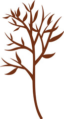 Poster - Stylized brown branch silhouette with leaves is showing on transparent backdrop in flat design