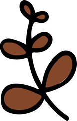 Poster - Stylized plant sprig is floating in flat design on transparent background showing brown oval leaves