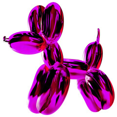 Poster - Reflective metallic balloon dog is floating on transparent background, shining pink-purple segments