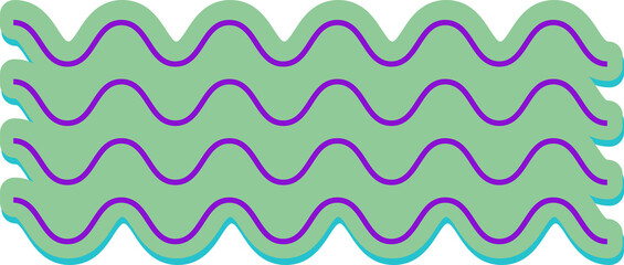 Poster - Green scalloped abstract shape is floating in flat design with purple waves, transparent background