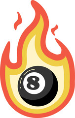 Poster - Flaming billiard 8-ball is glowing with gradient flames in flat design on transparent background