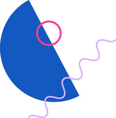 Poster - Flat abstract graphic is showing blue wedge pink ring lavender squiggle on transparent background