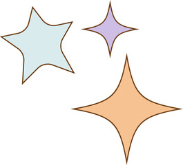 Poster - Flat design stars are floating on transparent background with peach blue purple brown outlines