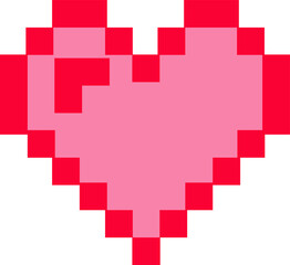 Poster - Pixelated heart icon is floating against transparent backdrop in pixel art with pink and red blocks
