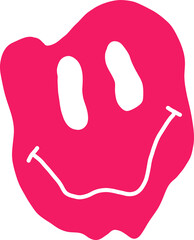 Poster - Pinkish red drippy blob is forming flat design smiley face with oval eyes on transparent background