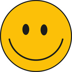 Fototapete - Displaying flat yellow face icon with black oval eyes and smiling mouth on transparent background