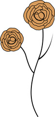 Poster - Stylized orange flowers are showing petals on black stems in flat design, transparent background