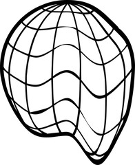 Poster - Floating abstract 3D wireframe mesh showing warped sphere with black grid on transparent background