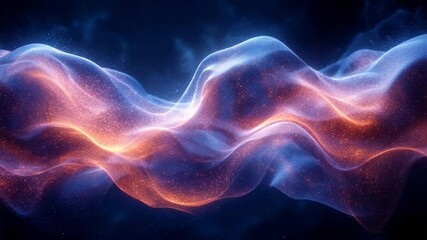 Leinwandbilder - Swirling Particle Wave: An abstract render featuring waves of flowing, glowing particles in cool blues and warm oranges, creating a dynamic and mesmerizing visual effect.