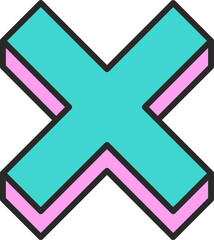 Poster - 3D X shape floating in isometric view, showing turquoise tops, pink sides on transparent background
