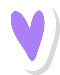 Fototapete - Flat abstract purple heart floating on transparent background with white outline and black shadow