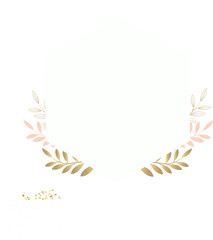 Poster - Hexagon frame in flat design is featuring leaf motifs and confetti dots on transparent background