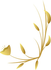 Poster - Flat design gold branch featuring curving leaves and bud dots on transparent background, copy space