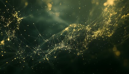 Golden network design on a dark background.