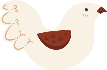 Poster - Flat design stylized cream bird is being shown with brown wing, swirl tail, transparent background