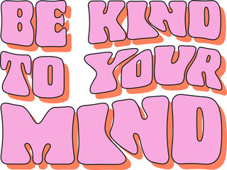 Poster - Showing retro bubble-letter text on transparent background with pink letters and orange shadows