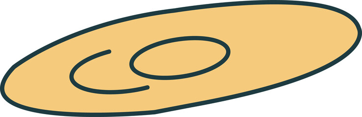 Poster - abstract yellow disc is floating on transparent background with two dark teal curves, flat design