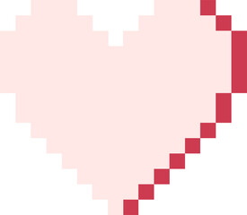 Poster - Pixel art heart icon is floating on transparent background with pale pink and red accent blocks