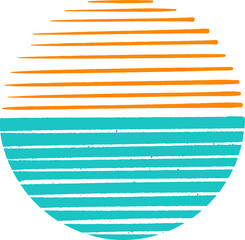 Poster - stylized flat circle is showing bright orange and turquoise horizon stripes transparent background