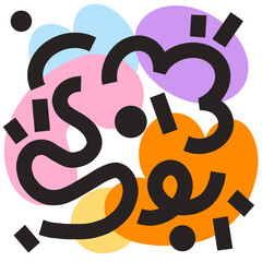 Poster - Vector design is showing pastel blobs with black curving lines and shapes, transparent background