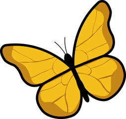 Poster - Flat design yellow butterfly showing bold black outline and vein details, transparent background