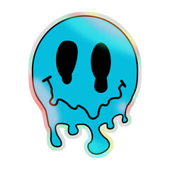 Poster - Dripping cartoon smiling face icon is floating in flat style on clear backdrop with rainbow shading