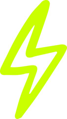Poster - Neon green lightning bolt is glowing in flat design on transparent background, with smooth edges