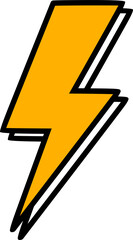 Poster - Yellow lightning bolt icon is glowing in flat design, black double outline, transparent background