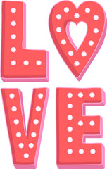 Poster - Displaying 3D coral-pink LOVE sign with bulb studs plus heart cutout on transparent background