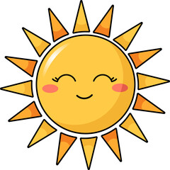 Poster - Flat cartoon sun is smiling on transparent background, showing yellow body and orange rays