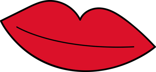 Poster - Flat design red lips are showing smooth curves and thin black crease on transparent background