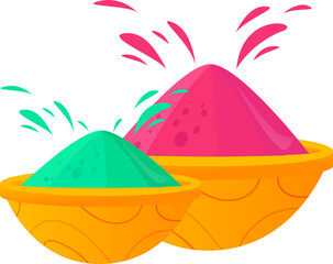 Poster - Two wooden bowls are showing pink and green powder splashing, flat design, transparent background