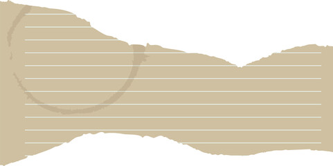 Poster - Flat design torn lined sheet is showing edges, coffee stain on transparent background, copy space