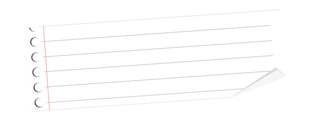 Poster - Notebook paper is floating on transparent background, showing margin line and folded corner