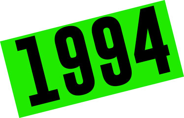 Aufkleber - Bold black numerals 1994 are floating on tilted green block in flat design, transparent background
