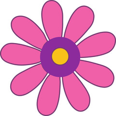 Poster - Flat vector flower is showing ten pink petals around purple yellow center on transparent background