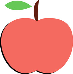 Fototapete - Flat cartoon-like apple is floating on transparent backdrop with coral-red body and green leaf