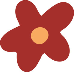 Poster - Abstract red five-lobed shape is floating in flat design with orange center, transparent background